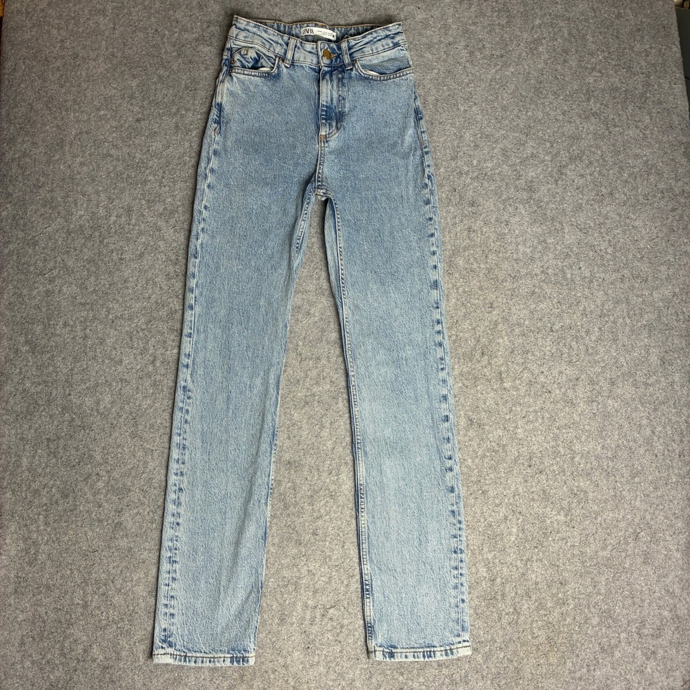 Zara Straight Leg Jeans Womens 4 25x30 Light Wash High Rise Skinny Denim